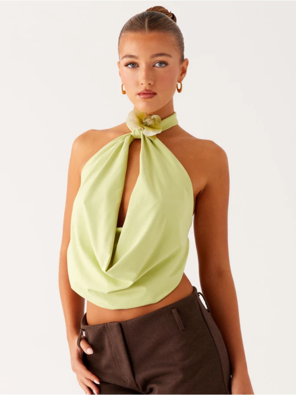 Peppermayo Lime Halter Cowl Camisole